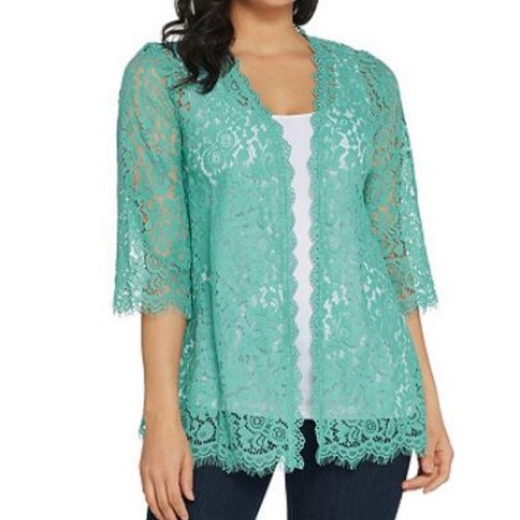 Isaac Mizrahi Open Front 3/4 Sleeve Lace Kimono - Picture 4 of 4